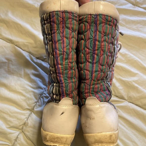 COACH POPPY Peggey Tartan Plaid Quilted Women's Shearling Winter Boots 8.5 B Q73 - Picture 4 of 8